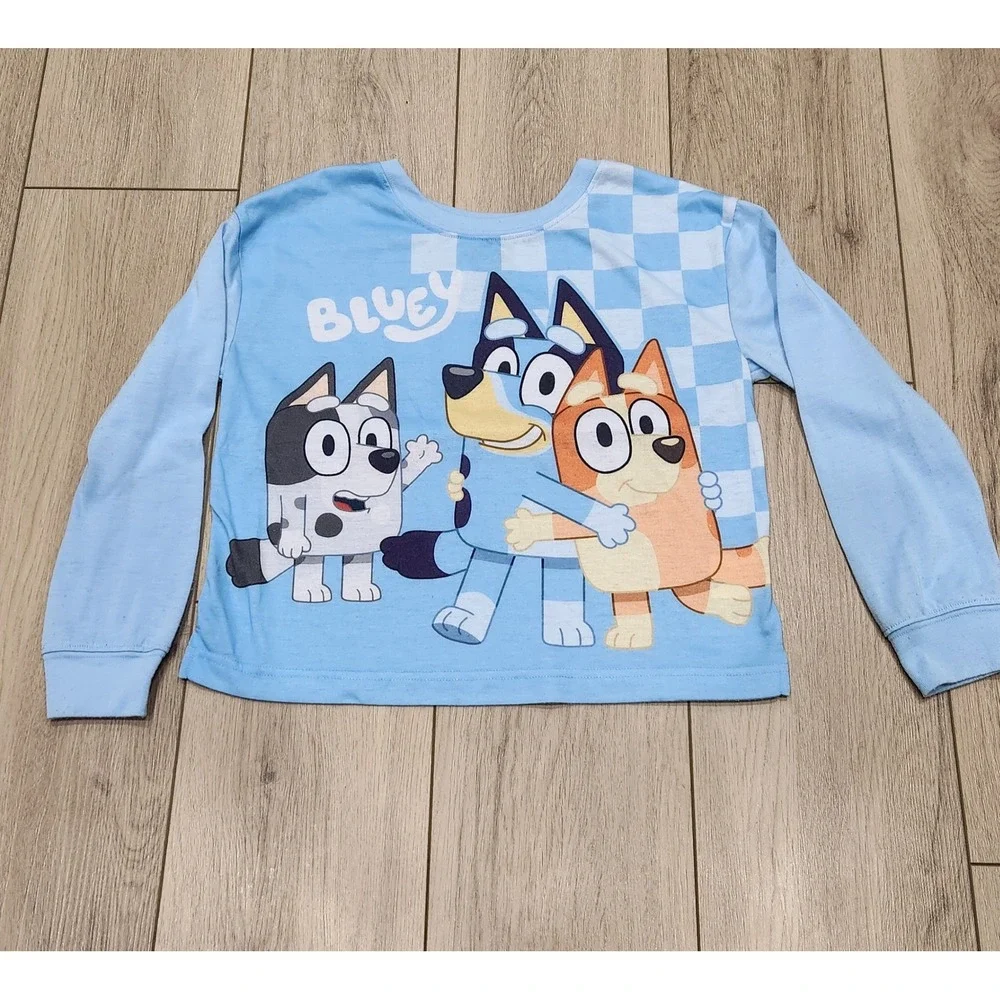 Bluey Girls Pajama Top Long Sleeve Blue Graphic Shirt Size L 10/12 Muffin Bingo